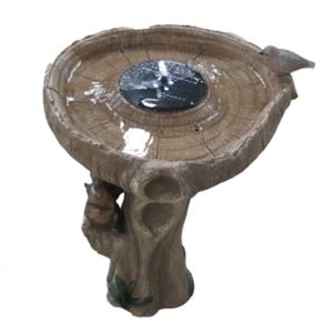 1 Tier Tree Stump Solar Birdbath-0