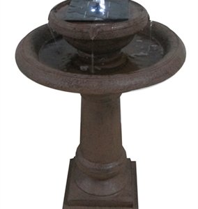 2 Tier Round Brownstone Solar Birdbath Fountain-0