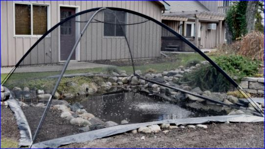 Pond Cover Nets in Tent form to prevent sagging into Pond, with Fiberglass  Poles for sturdiness